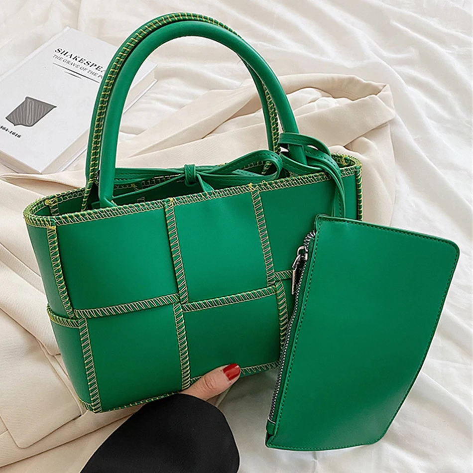 

2PCS Luxury Designer Weave Bag for Women 2022 New Fashion Patchwork Female Purses and Handbag Casual Simple Summer Lady Tote Bag