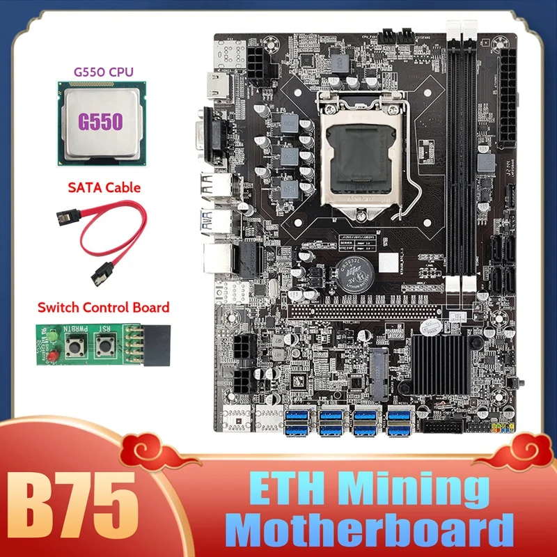 

B75 USB ETH Mining Motherboard 8XUSB3.0+G550 CPU+Switch Board+SATA Cable LGA1155 DDR3 B75 USB BTC Miner Motherboard