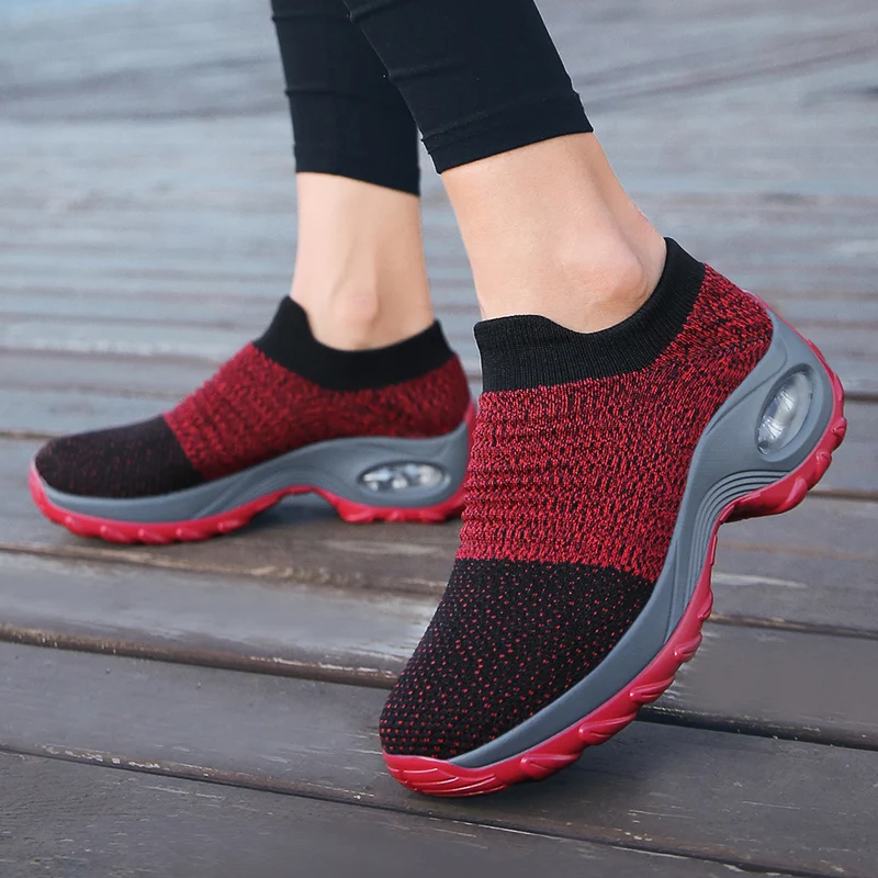 Womens Fashion Sneakers Breathable Mesh Casual Slip-on Walking Shoes Outdoor Cushioning Platform Nurse Shoes