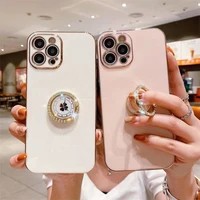 13 case four leaf clover diamond 12 pro plating ring holder stand soft case for iphone 13 12 11 pro max silicone plating cover
