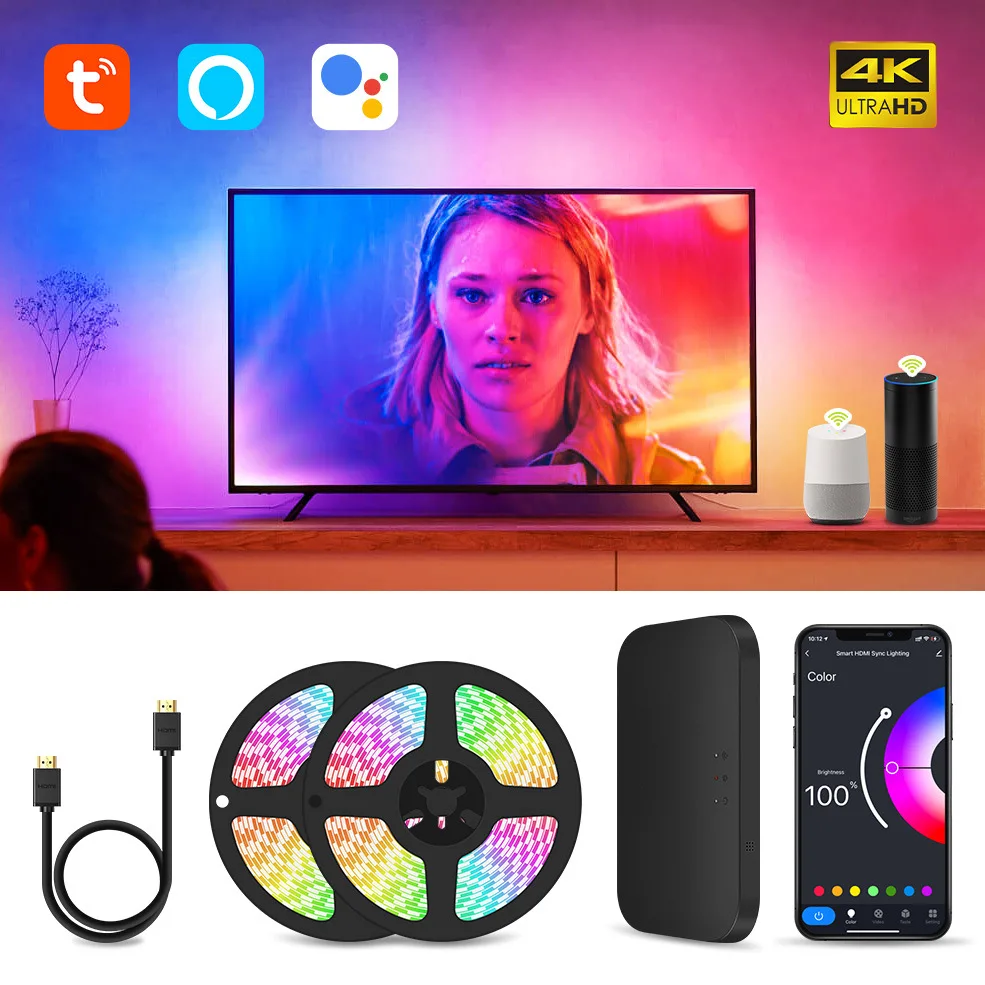 

Светодиодная подсветка для смарт-ТВ, 4K, HDMI 2,0, с поддержкой Alexa Google