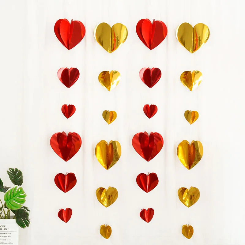 

1.8M Red Love Heart Garland Valentine's Day Gold 3D Heart Hanging Streamer Banner Wedding Birthday Party Anniversary Decorations