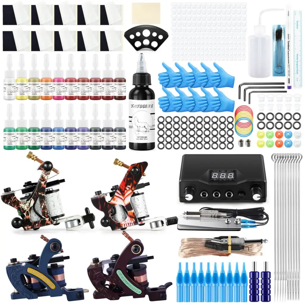 Tattoo Set Accessories Supplies Professional Tattoo Kit Tattoo Machines Gun With Ink Power Supply Grips Body Art Tools