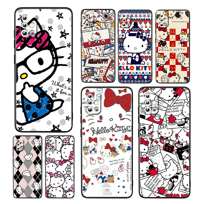 

Hello Kitty Cute Cartoon Case For Samsung Galaxy A52S A72 A71 A52 A51 A12 A32 A21S 4G 5G Funda Soft TPU Black Phone Cover