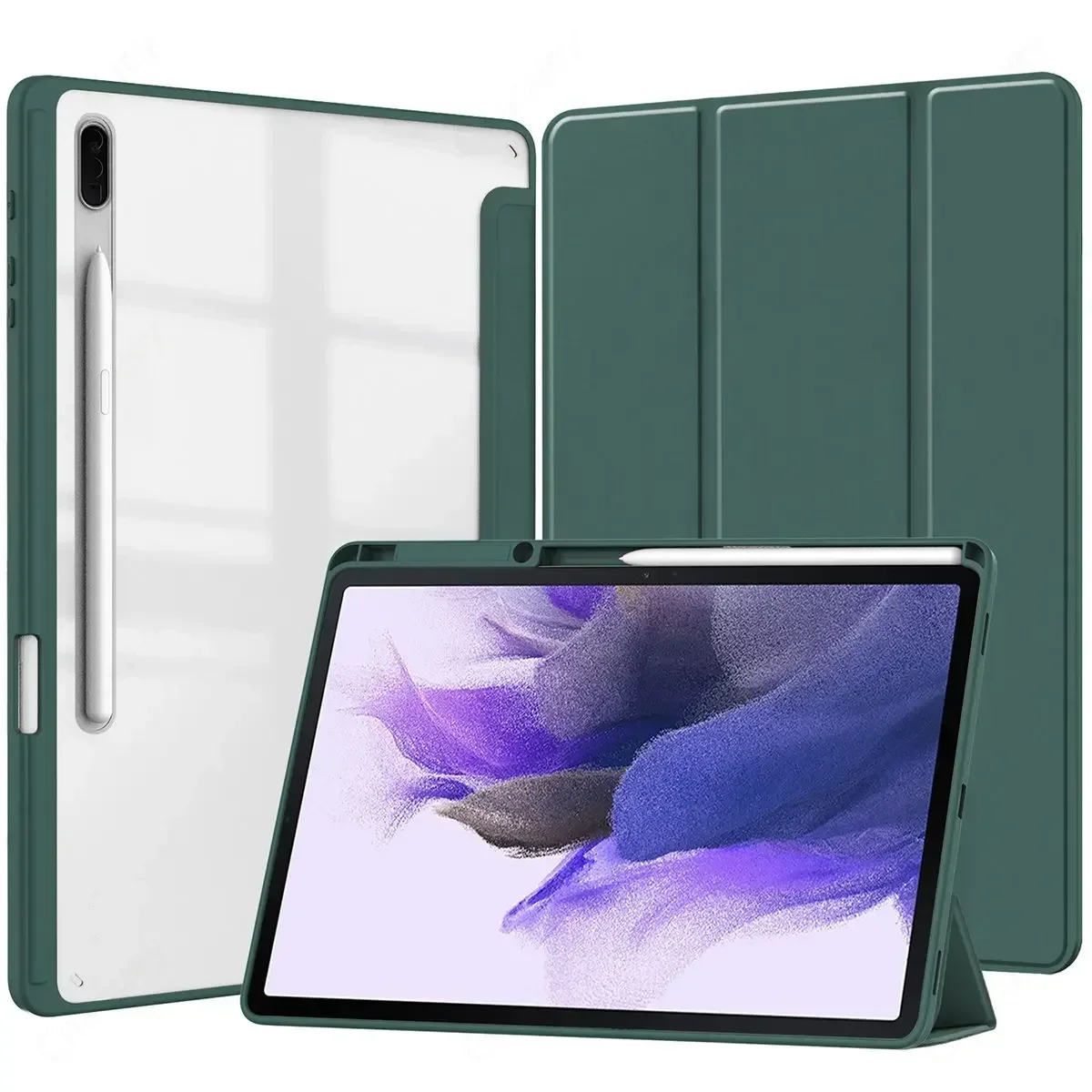 

For Samsung Tab S7FE S7/S8 Plus 12.4 T975/T730/X800 Case Acrylic Back Tablet Case for Tab S7 S8 11" Funda with Pencil Holder