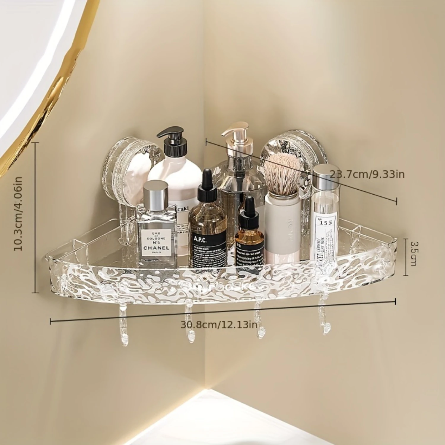 1 шт. треугольная полка на присоске для ванной комнаты с волнистой водой