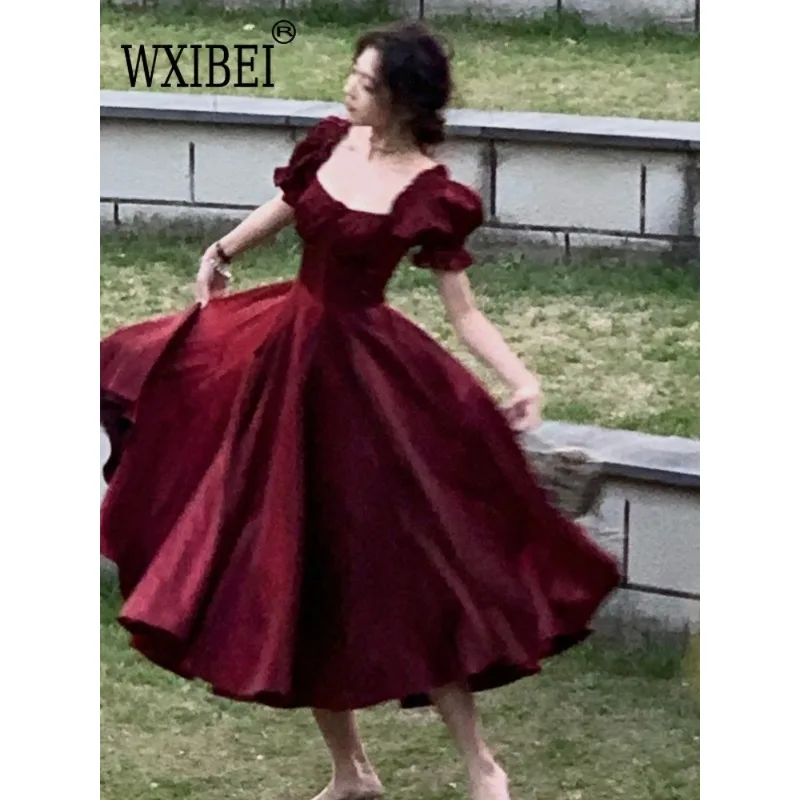 

WXIBEI French Vintage Evening Party Dress Women 2023 Summer Elegant Romantic Prom Vestido Korean A-line Graduation Dresses FC879