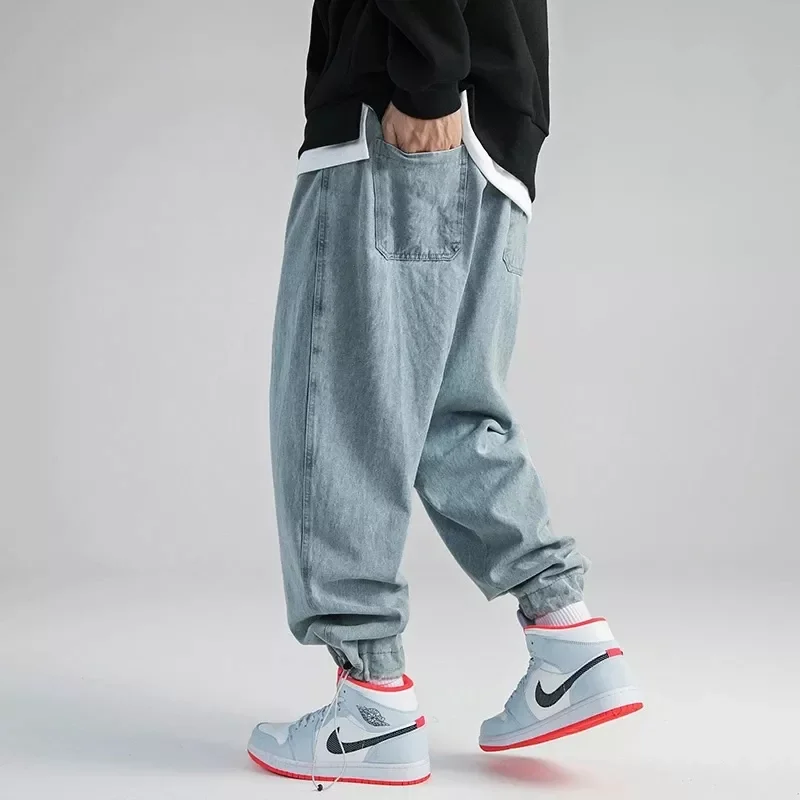 

NEW IN jeans Cargo Pants Streetwear Hip Hop Cargo Pants Cotton Denim Trousers Casual Elastic Men Baggy Harem Jean Trousers