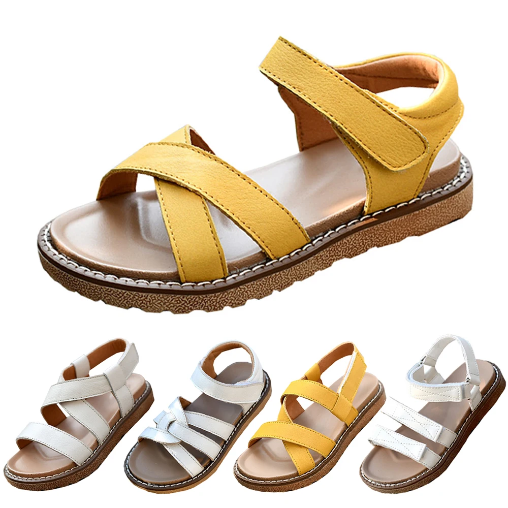 

Genuine Leather Real Girl Sandals Gladiator Roman Summer Children Beach Shoes Water Shoes Trend Kids Sandals Soft Fashion