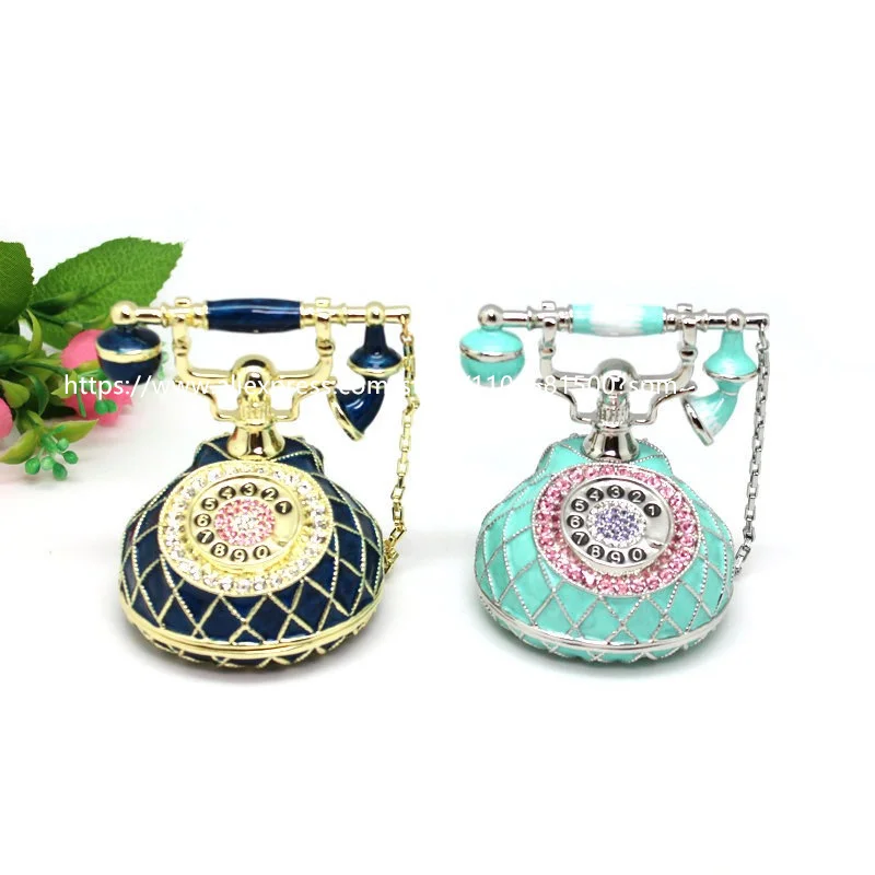 New Bejeweled Enameled Trinket Box/Figurine With Rhinestones- Vintage Telephone