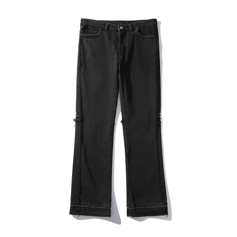 Mens and Womens Jeans Pants Straight Distressed Hip Hop Casual Flare Denim Trousers Harajuku Ripped Washed Streetwear