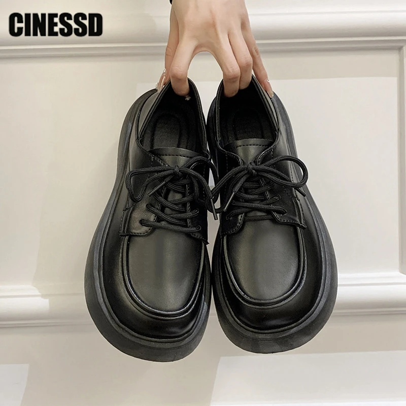 

Женские туфли мэри джейн на платформе, толстая танкетка, шнуровка, Лолита, туфли-лодочки, Студенческая однотонная обувь на массивном каблук...