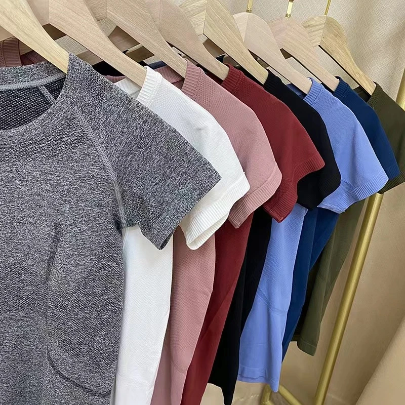 Lulu Women Yoga T-shirt Knitting 1.0 Sports Short Sleeve Quick Dry Crew Neck Swiftly Gym T-shirt Tights Jogging Fitness Clothes