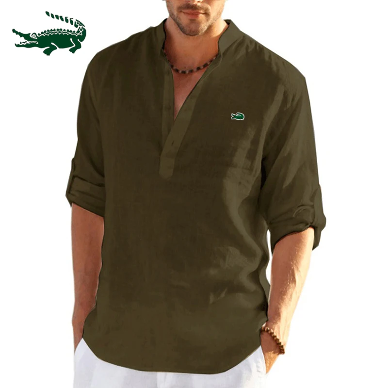 

2023 Spring/Summer New Long Sleeve Linen Polo Shirt Business Casual High Quality Loose T-shirt Shirt Top
