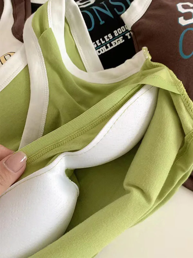 Женская майка с буквенным принтом корейская мода встроенный бюстгальтер