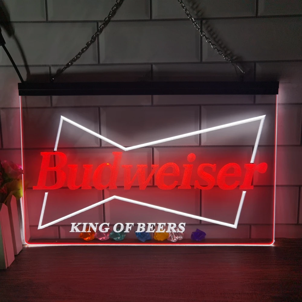 

Budweiser King Beer Bar Pub Club 2 Color Display LED Neon Sign Home Decor New Year Wall Wedding Bedroom