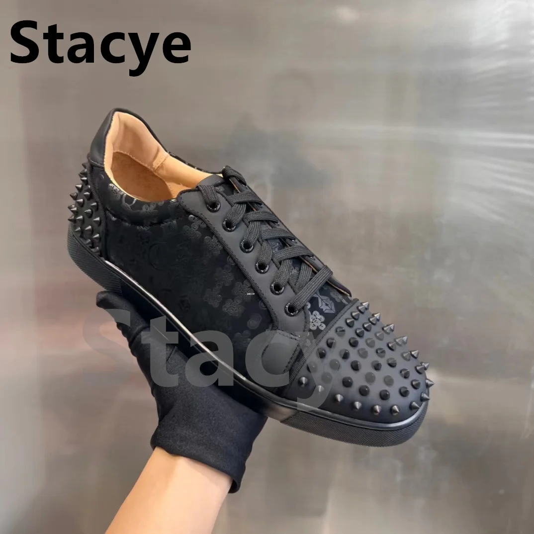 

Fashion Designer Men's Shoes Riveted Red Shoes Casual Breathable Solid Color Low Top Small White Shoes Lace Up Flat Soled