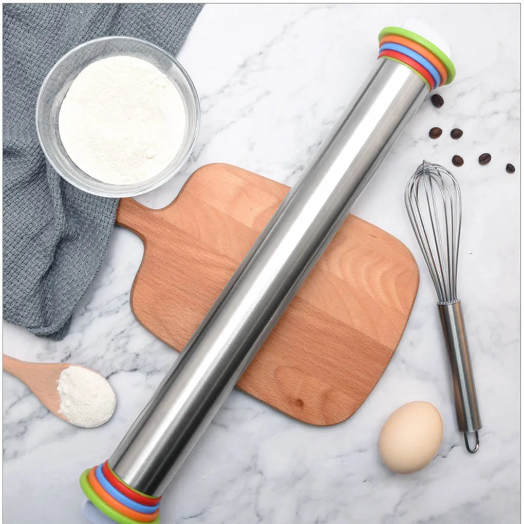 

17 inch Adjustable Rolling Pin Stainless Steel Baking Pizza Pie Pastries Cookies Dough Roller with Scale