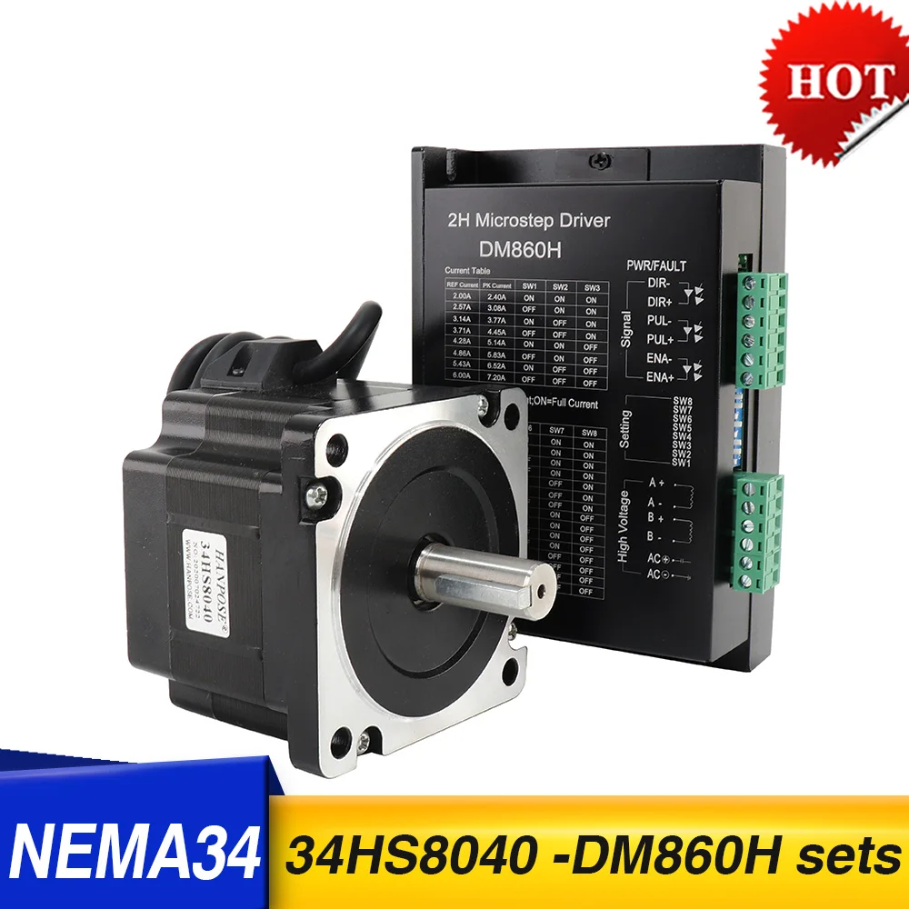 

High torque NEMA34 stepper motor 86X80MM 4.0 N.m 4A stepping motor 34HS8040+DM860H drive for advertising instrument