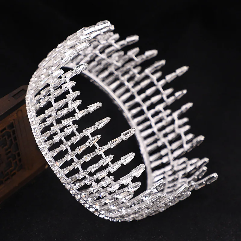 

Luxury Baroque Sliver Crystal Round Crowns Bridal Tiaras Queen Wedding Hair Accessories Rhinestone Diadem For Bride Headband