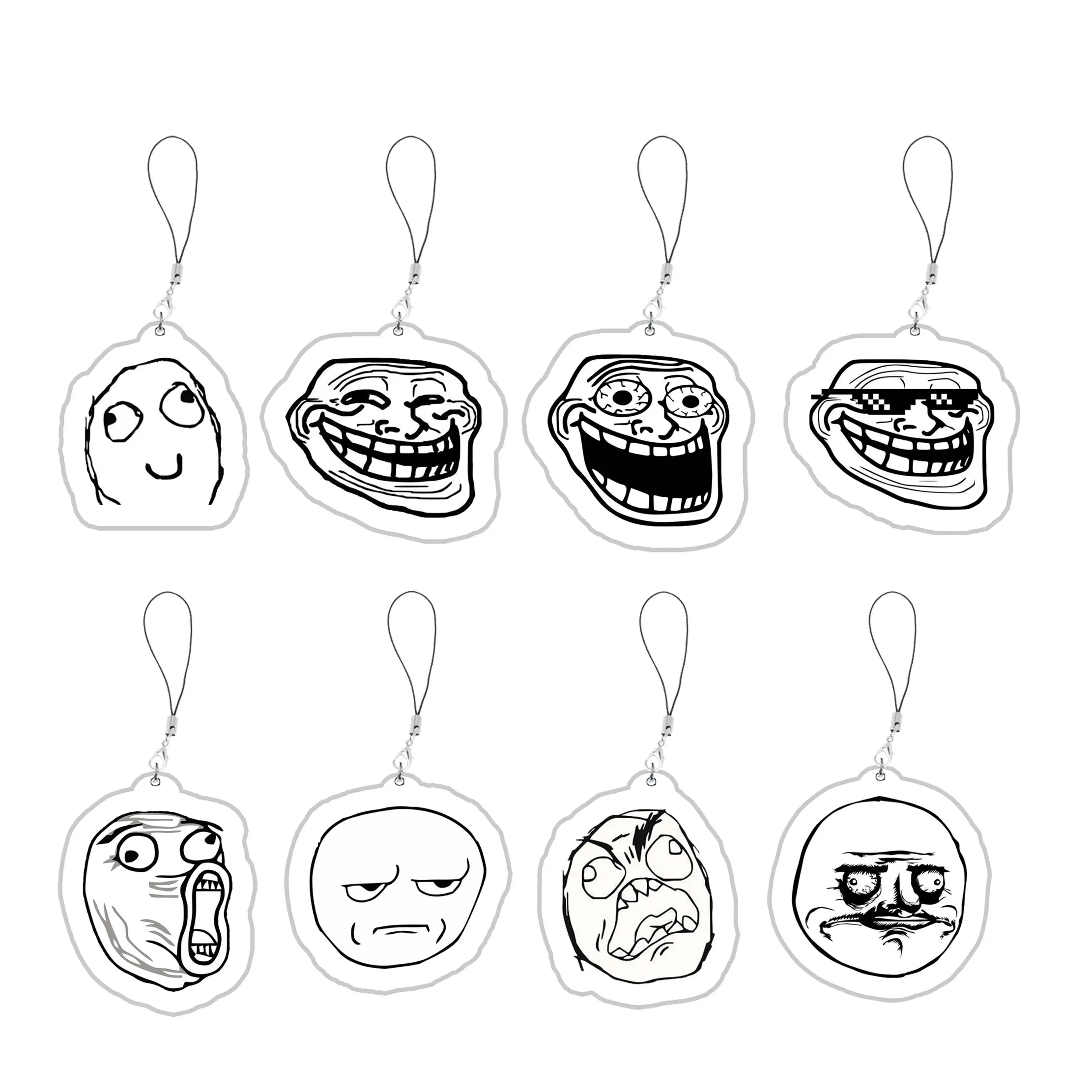 Фото Акриловая забавная цепочка для телефона TrollFace, NoMeGusta Rage Face ForeverAlone, подвески для мобильного телефона, маленький кулон, подарки друзьям №1