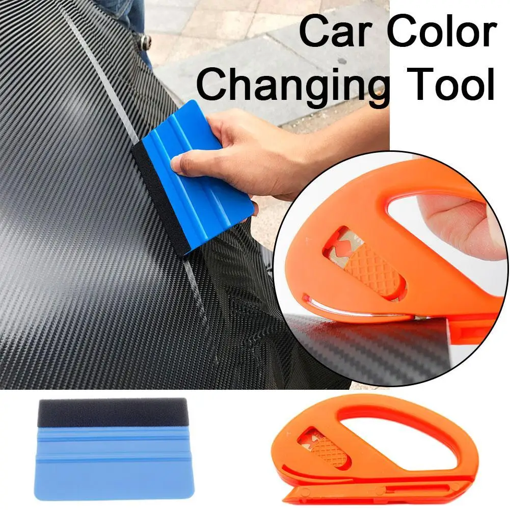 

2 pcs/set Car Vinyl Wrapping Tool Kit, Film Remover Scraper, Carbon Fiber Film Wrapping Scraper, Window Painting Assistance Tool