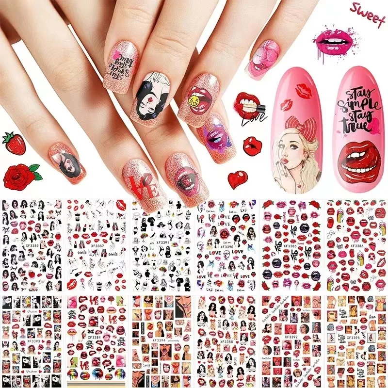 

1PCS 3D Sexy Nail Stickers Self-adhesive Portrait Doodle Stickers For Nails DlY Girl For Manicure Stickers Nails Art decoration