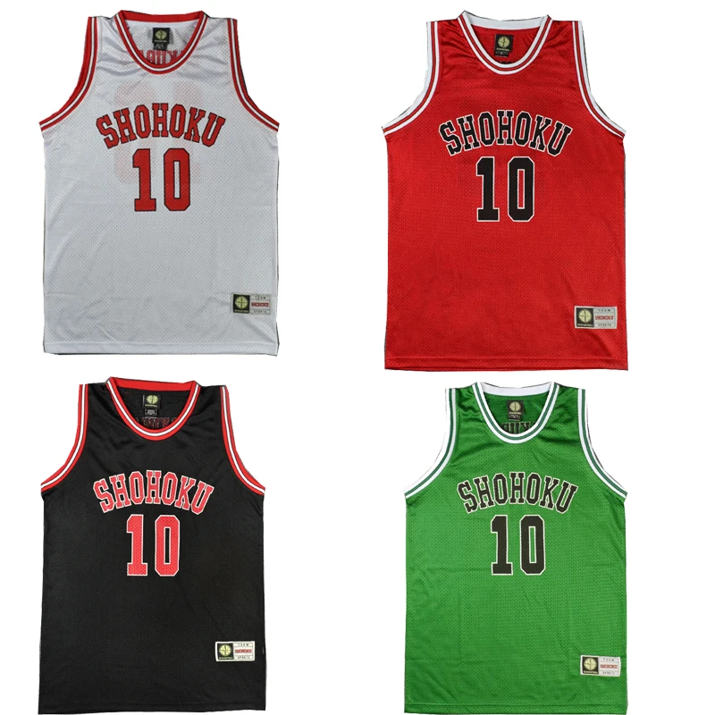 

BG basketball jerseys SHOHOKU 10 SAKURAGI jersey Outdoor sportswear training Gym clothes Hip-hop culture movie WHITE red black