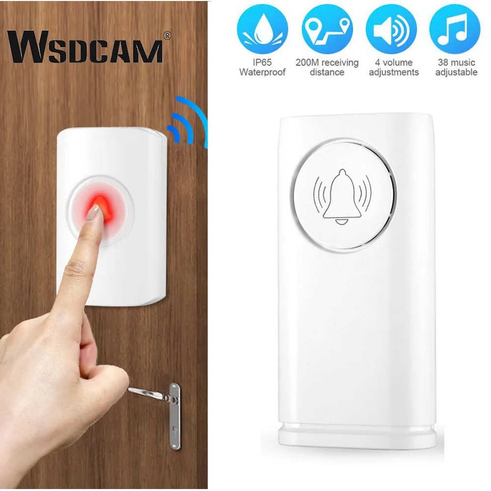 

Беспроводной дверной звонок Wsdcam, водонепроницаемые дверные колокольчики, 200 м, дальнее расстояние, 38 мелодий, песни, домашний дверной звонок...