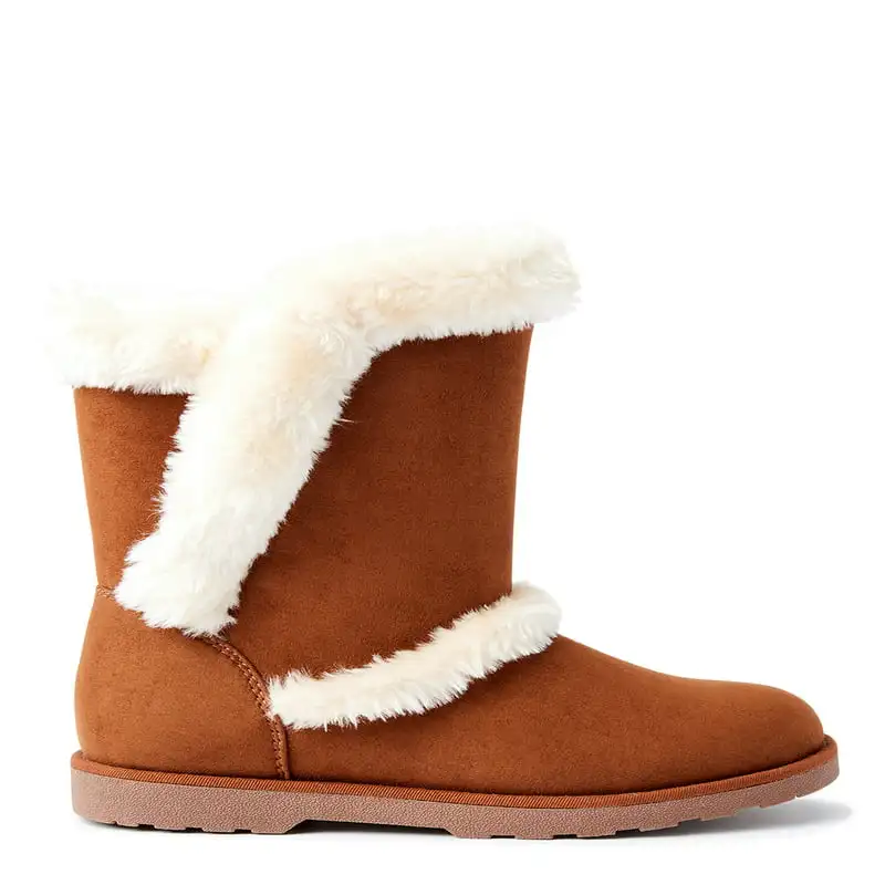 

Vegan Suede Faux Fur Mid Calf Boots