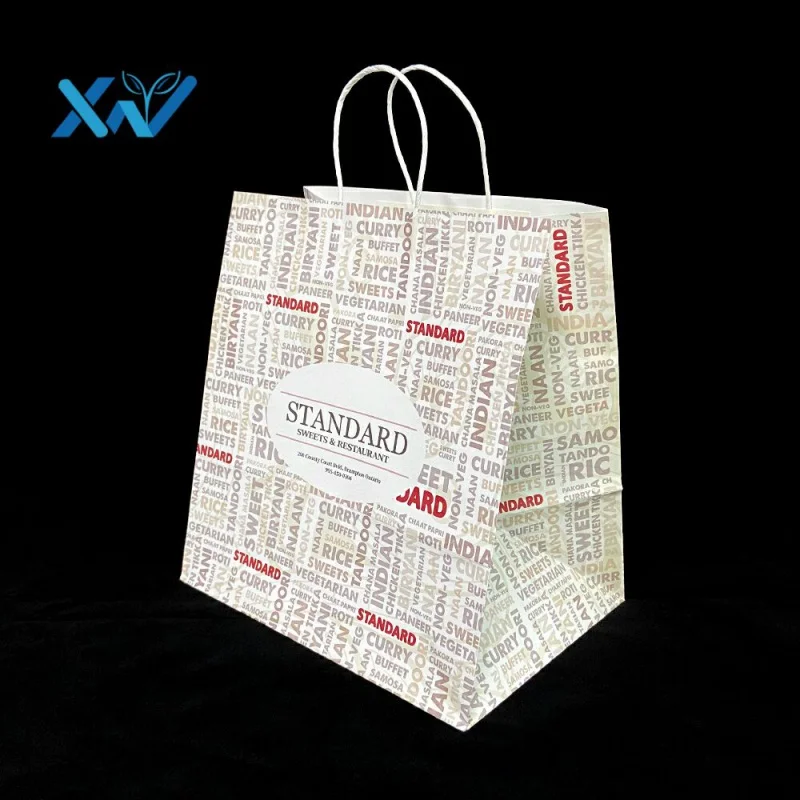 

Eco-friendly Customized Full Printed Retail Clothing Shopping White Paper Bag Restaurant Take Away Paper Bag