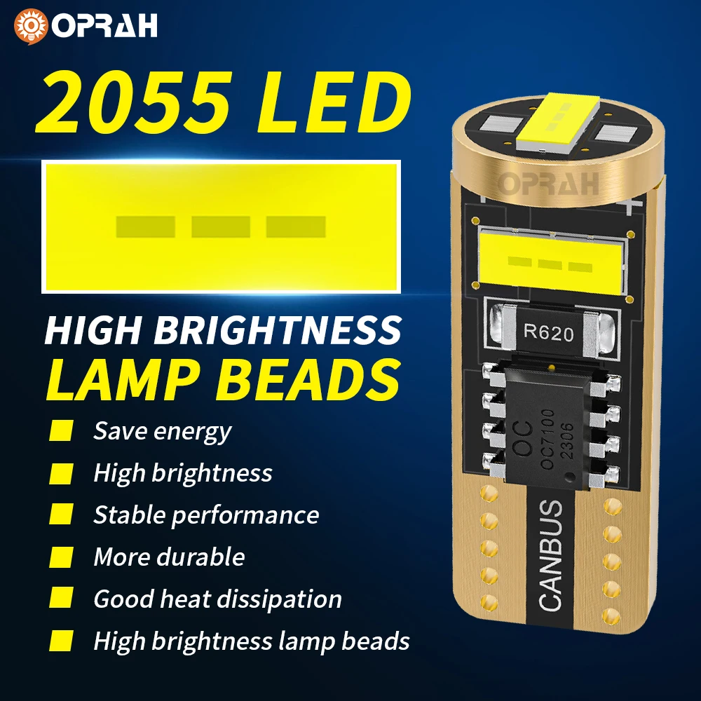 Oprah 2-pack T10 W5w Csp Сигнальный Указатель Поворота 2055 Чип 3smd Белый 6000k Широкий Луч