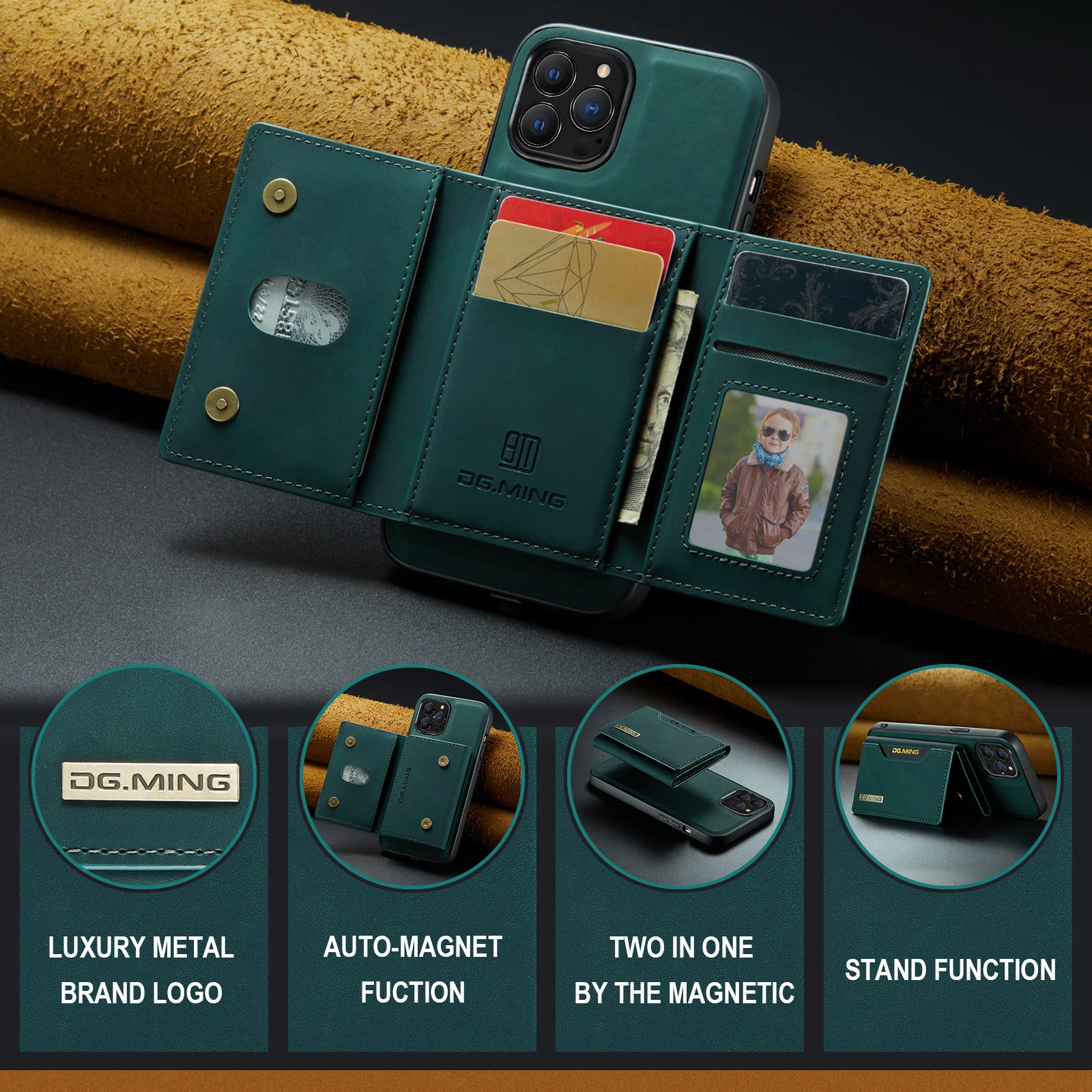 

2 In 1 Detachable Magnetic Leather Case for IPhone 14 13 12 11 Pro Max Mini X XR 7 8 Plus Wallet Cover Cards Holder Pocket