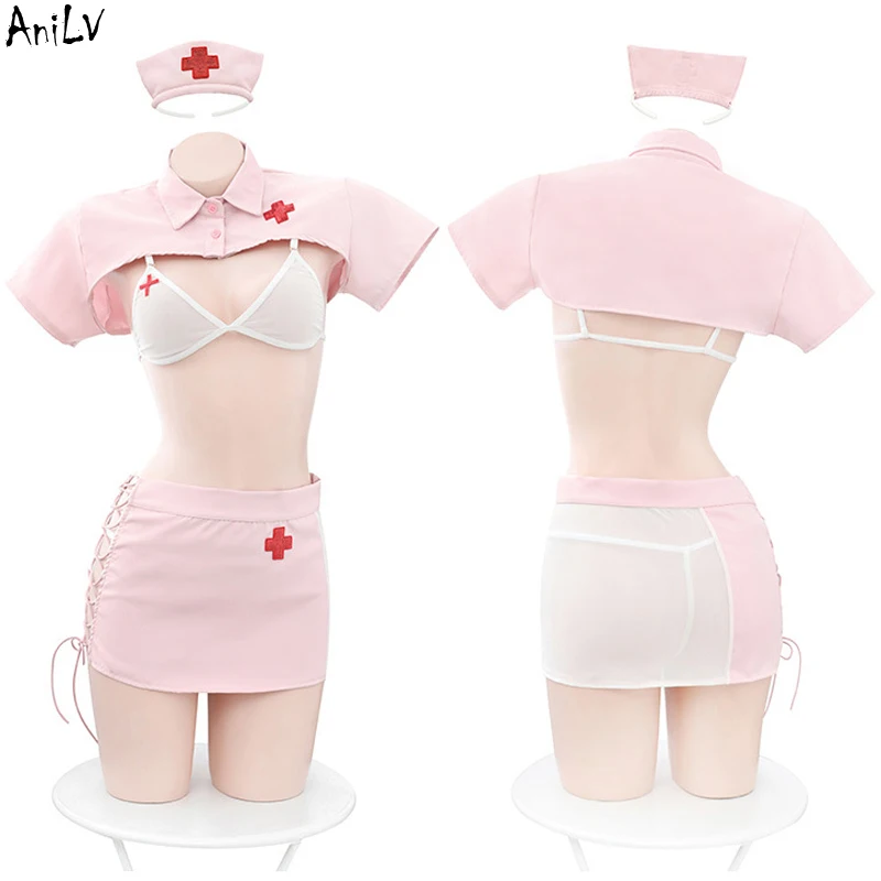 AniLV Anime Girl Pink Nurse Unifrom Women Pajamas Outfits Costumes