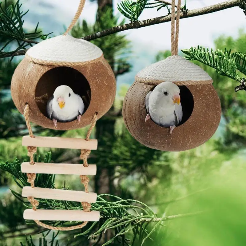 

Coconut Shell Bird Houses Outdoor Bird House Natural Parrot Nest Hideout Hamster Guinea Pigs Birds House Habitats Garden Decor