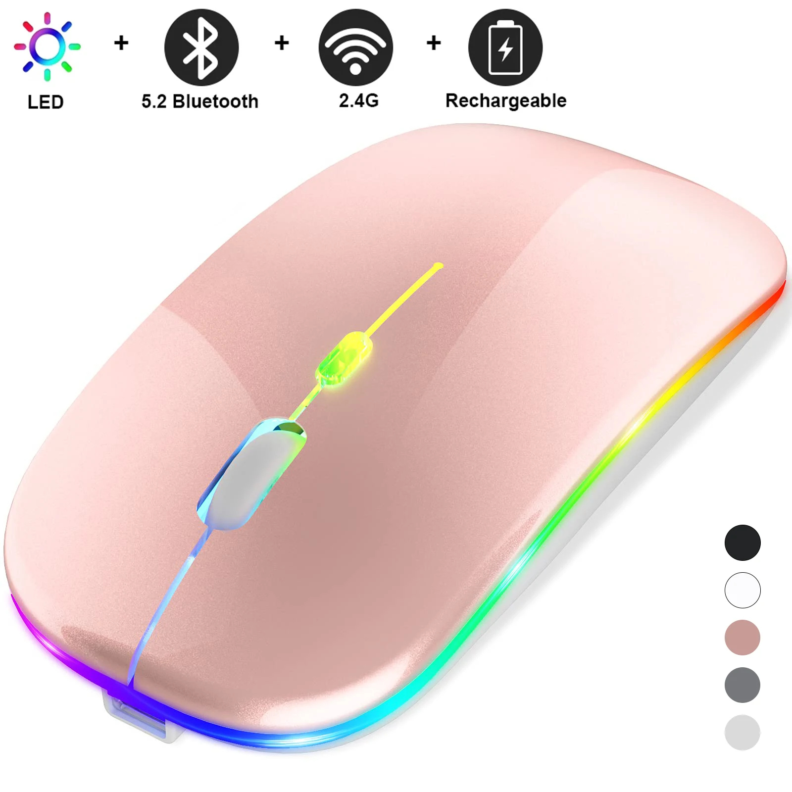 

RGB Mouse Bluetooth Wireless With USB Rechargeable Mouse BT5.2 2.4GHz 1600DPI Gaming Mouse For Laptop Computer PC Macbook