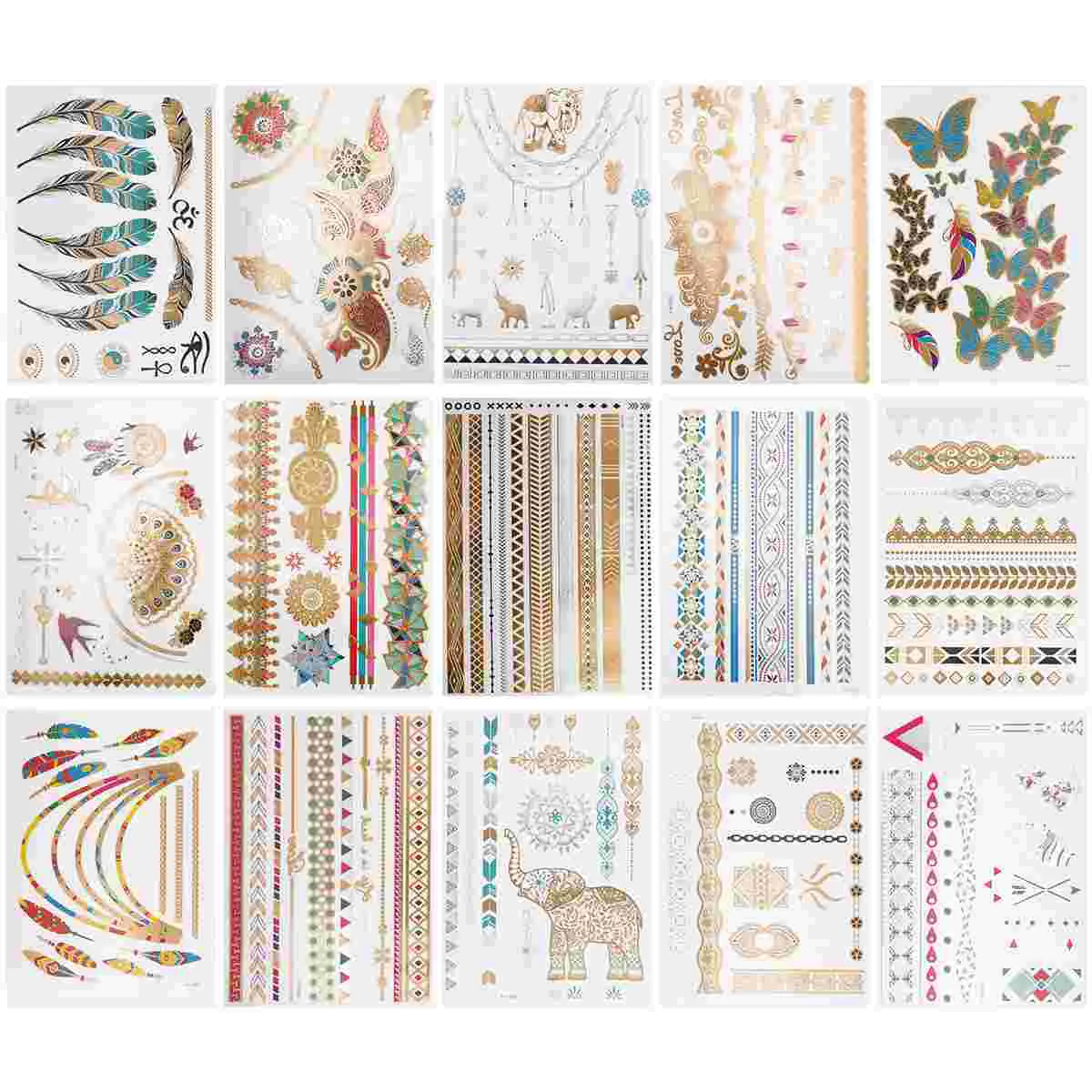

15 Pcs Vintage Stickers Bronzing Tattoo Metallic Fake Tattoos DIY Temporary Glue Child