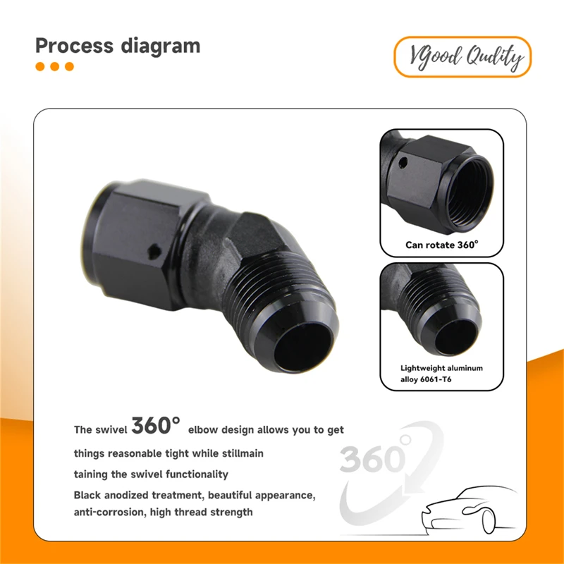 ity 2 szt. AN10 żeńskie do 10AN męskie 45-stopniowe złącze obrotowe węża Adapter czarny