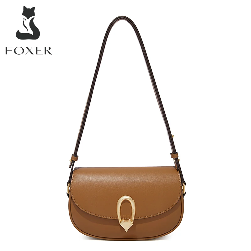 FOXER Split Leather Shoulder Bags Vintage Underarm Handbags Messenge Bags Women Simple Bag Ladies Mini Purse Casual Female Bag