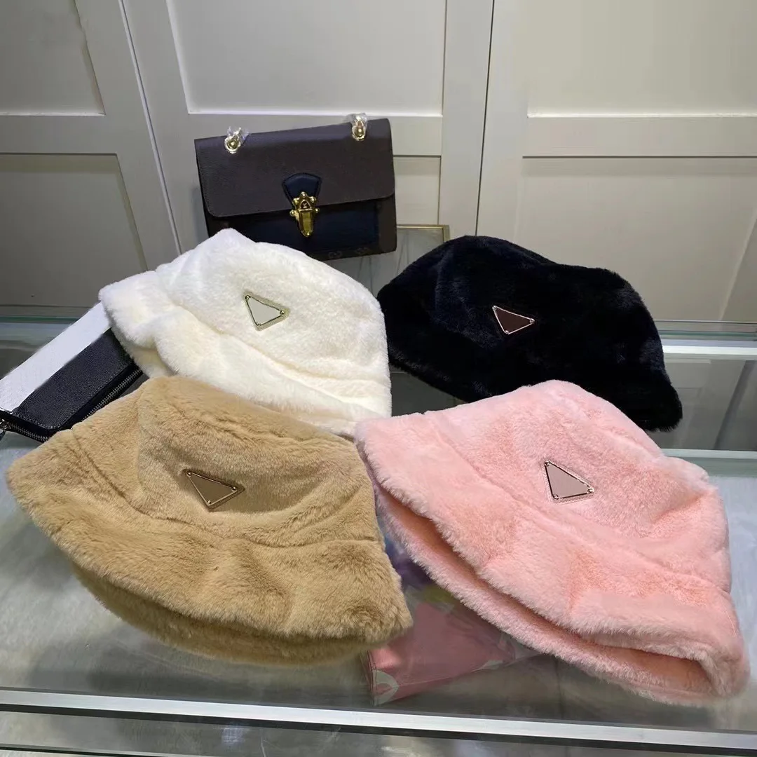 

Luxury Brand Bucket Hat Fashion Winter Thick Warm Faux Fur Plush Women Bucket Hats Wool Fleece Ladies Panama Cap Sun Caps