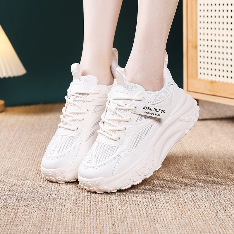 Women's sports shoes 2023 summer mesh women's shoes breathable shoes thick bottom increased sports casual shoes women's tennis