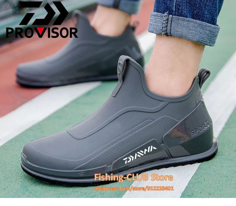 

Daiwa Fishing Men Rain Boots Waterproof Ankle Boots Rain Shoes Fishing Flats Anti-skid Casual Rainboots Man Rubber Rain Shoes