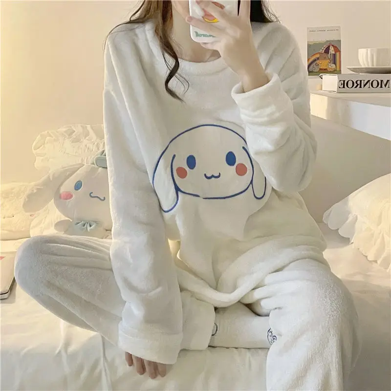 New coral velvet pajamas women's autumn and winter ins style cute sweet flannel loungewear set