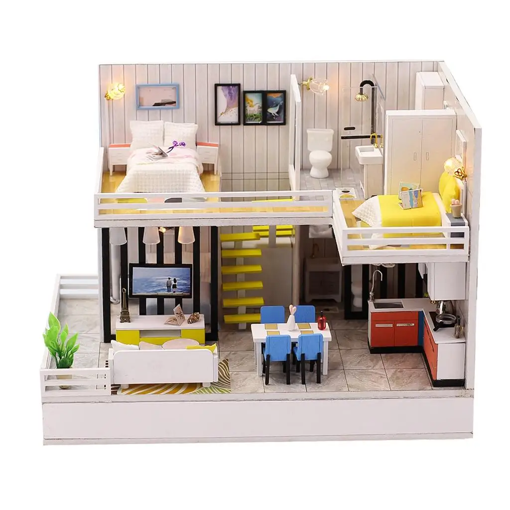 

DIY Dollhouse Wooden Miniature Furniture Kit, 1/24 Mini Duplex Apartment House