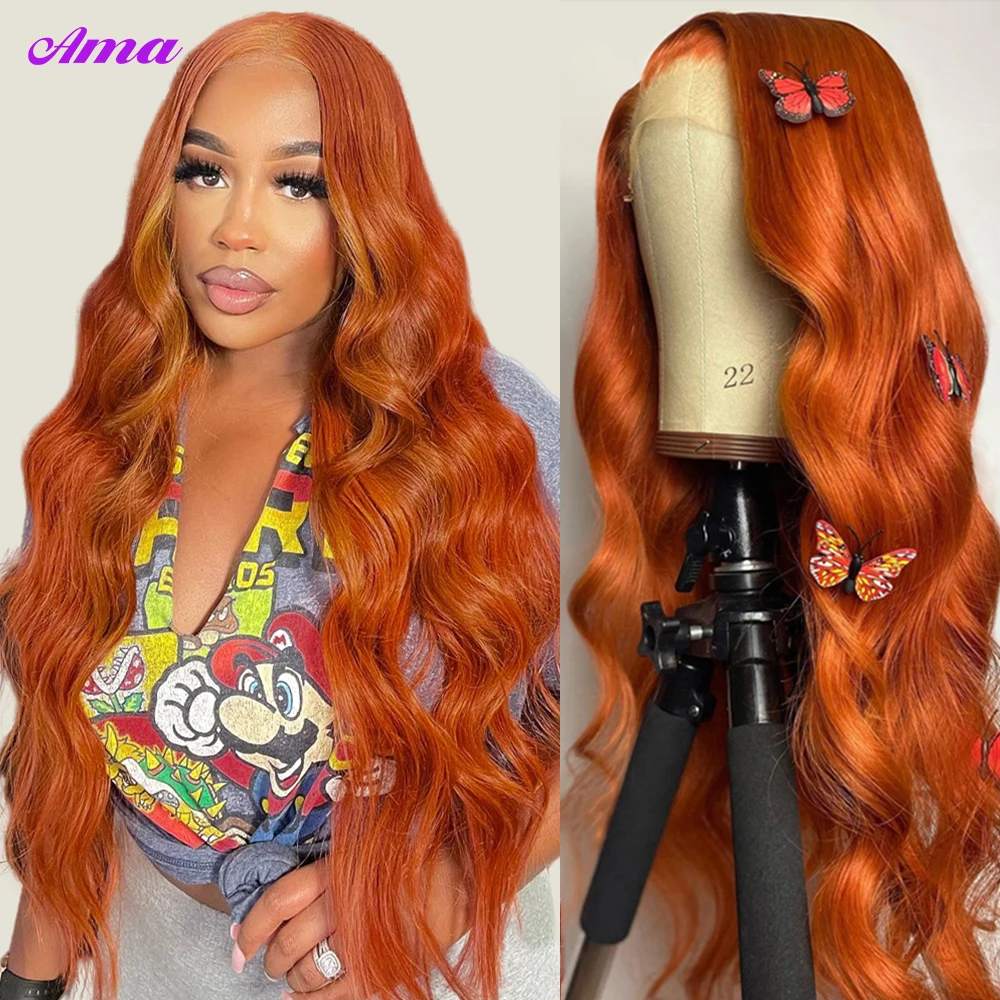 Ginger Lace Front Wig 13x4 Body Wave Wig HD Lace Front Wigs Pre Plucked For Women Orange Colored Brazilian Wavy Human Hair Wig