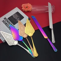 2pcs wedding cake knife server set stainless steel cake pie pastry cutting knife golden serving spatula set birthday party tools