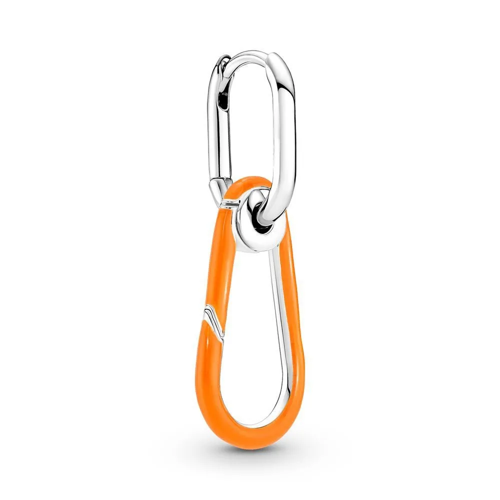 

Authentic 925 Sterling Silver Moments Pan ME Bright Orange Link Hoop Earrings For Women Wedding Gift Fashion Jewelry