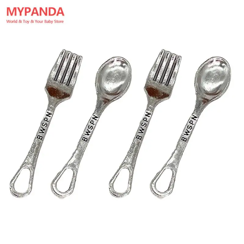 

4Pcs 1:6 Dollhouse Miniature Soup Spoon Fork Tableware Kitchen Tool Utensils Model For Doll House Decor Kids Pretend PlayToys