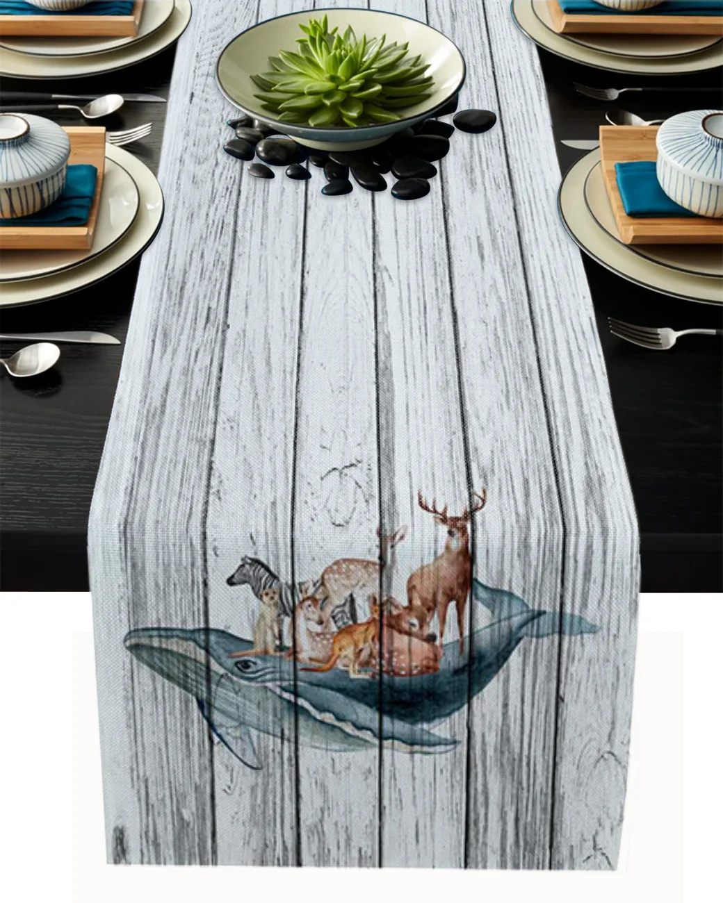 

Whale Wood Grain Deer Zebra Tablecloth Table Runner Decoration Home Decor Dinner Table Decoration Table Decor