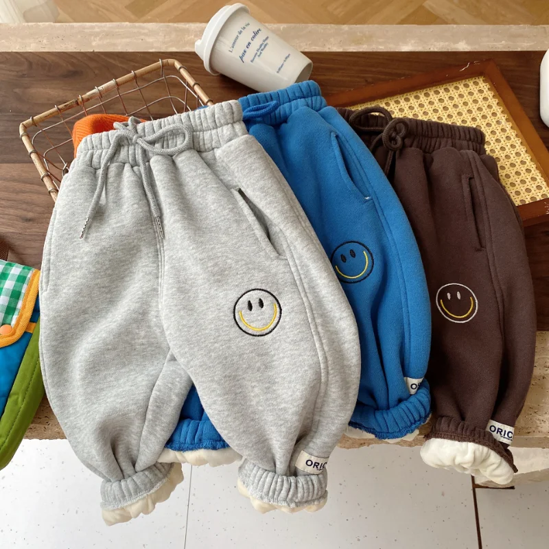 New Winter Kids Inner Fleece sweatpants Boys and girls thick warm loose Trousers